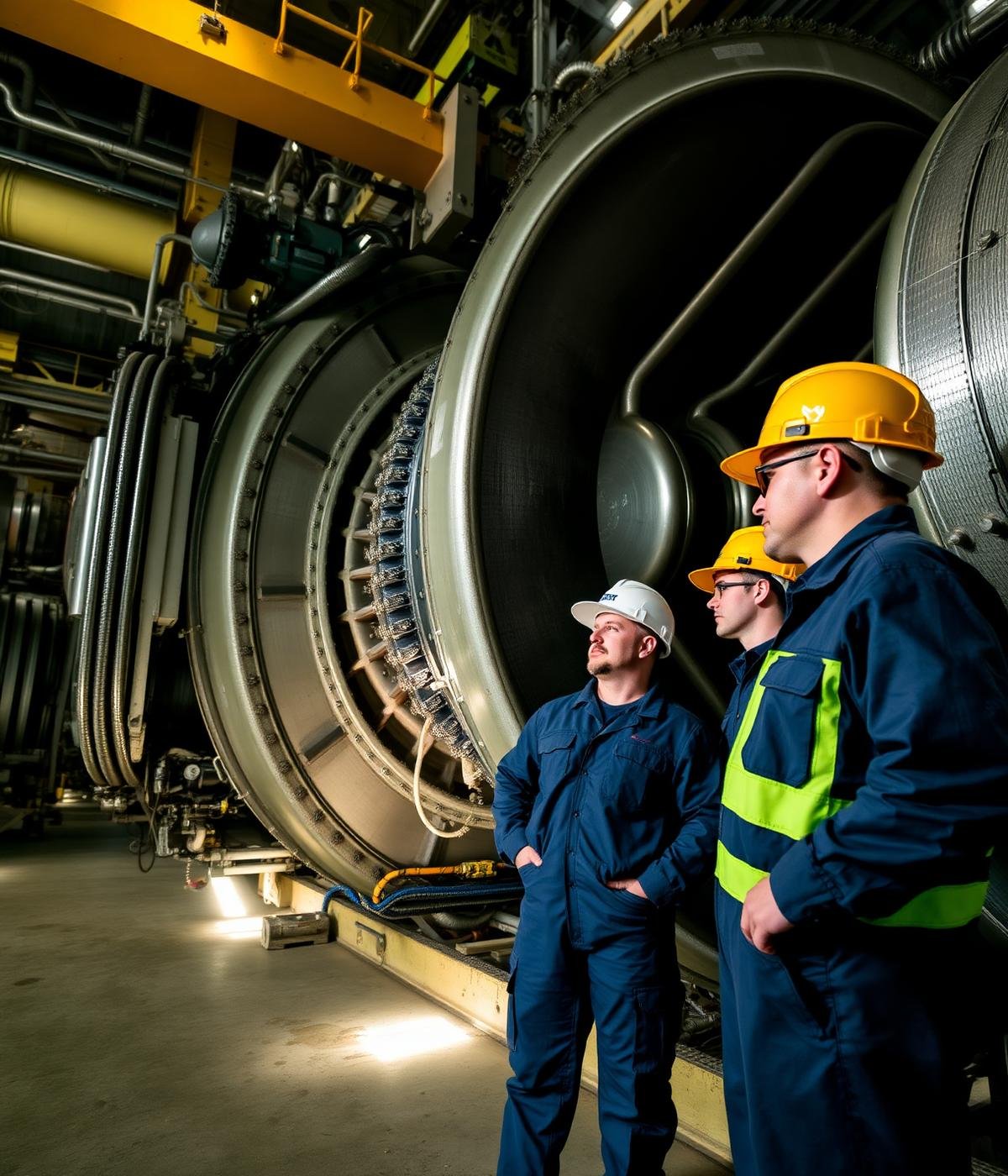 Engineers inspecting turbine